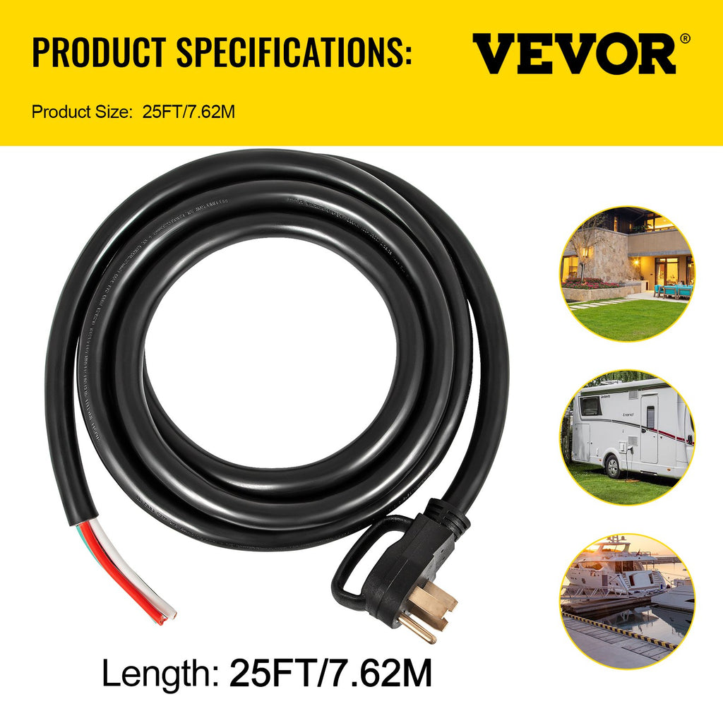 VEVOR 25Ft 50Amp générateur d'extension câble 6 gaz STW générateur câble de puissance