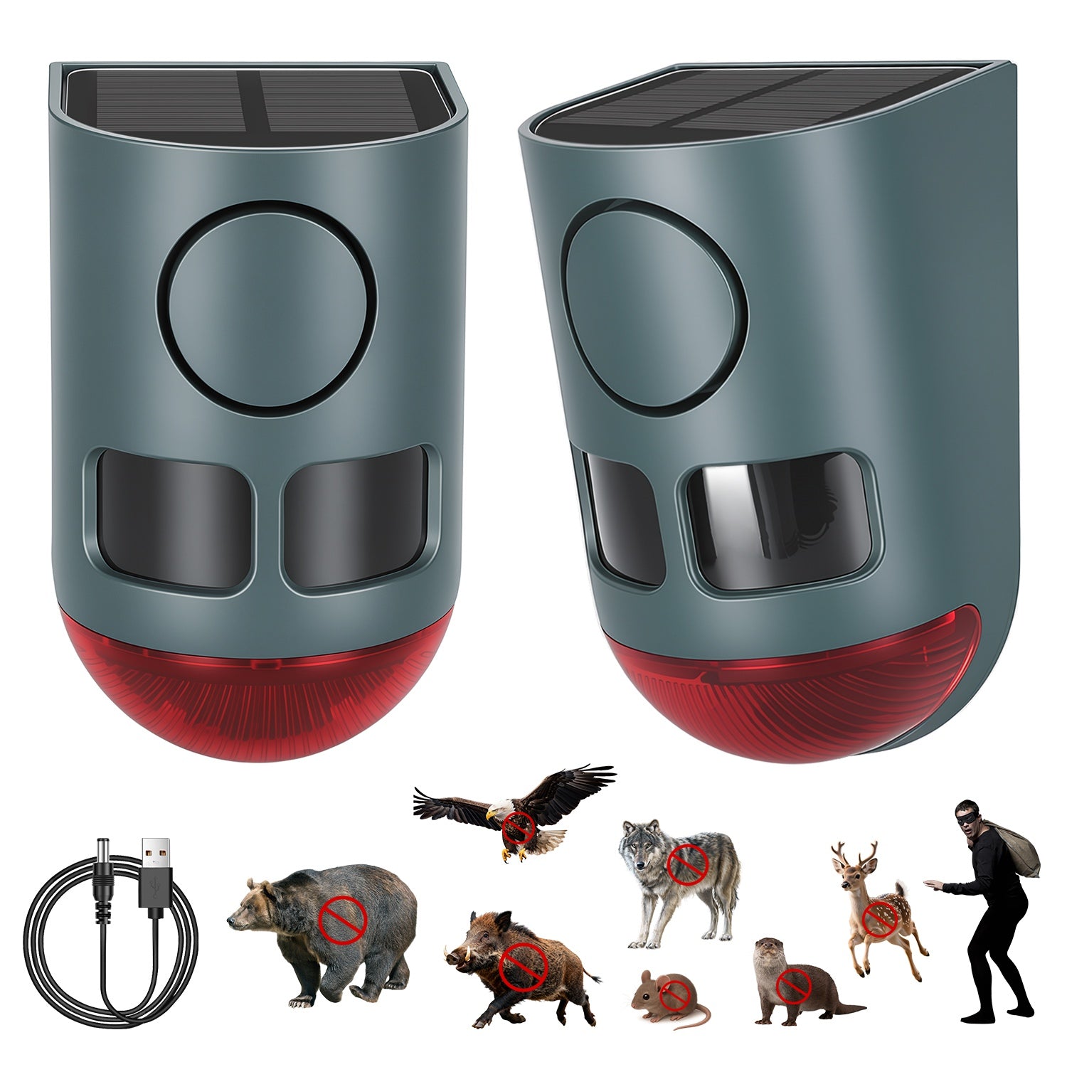 2Pack OU 1Pack Option 3-En-1 Ultrasonic Solar Animal Repeller Motion Actived Animal Repe