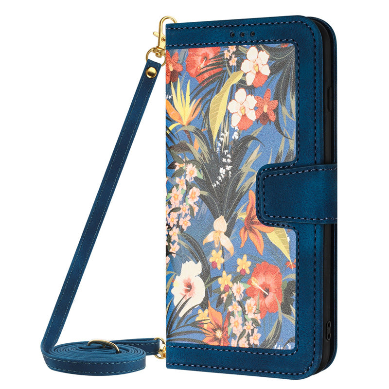 Petit étui en cuir Flip Floral Étui téléphonique