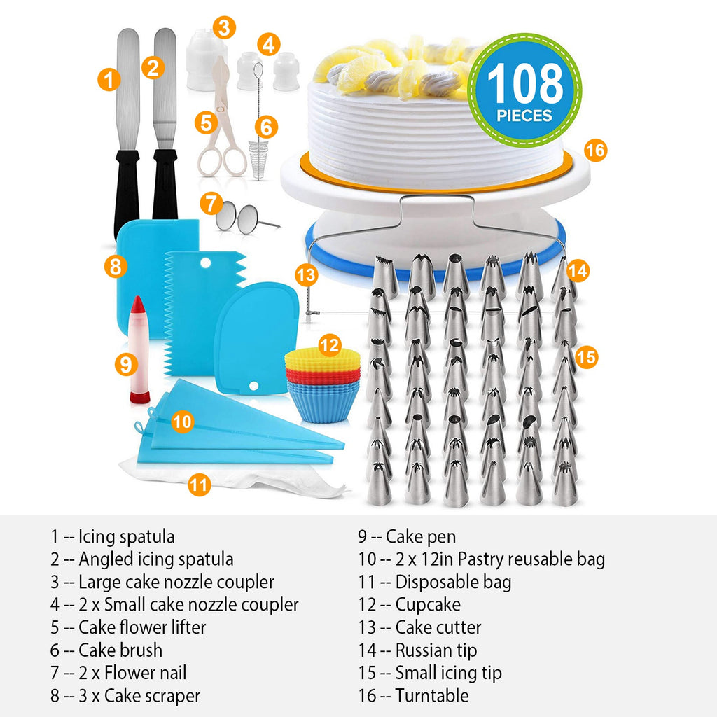 1 Set 11in tournoyau de gâteau rotatif 108Pcs Cake Decorating Supplies Kit Cake Revolving Tabl