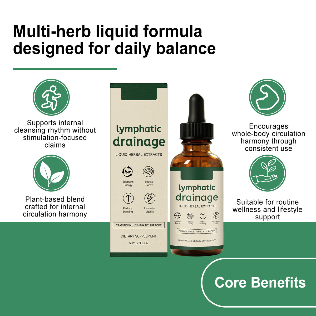Lymphe soutien de la santé gouttes à base de plantes 60ml boîte
