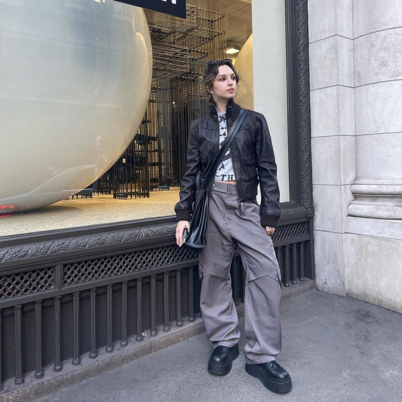Loose Street Style Stand Up Collar Veste à manches longues