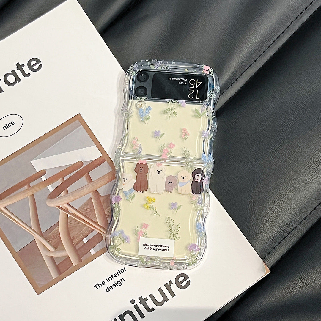 Dossier de téléphone pliant de chiot floral