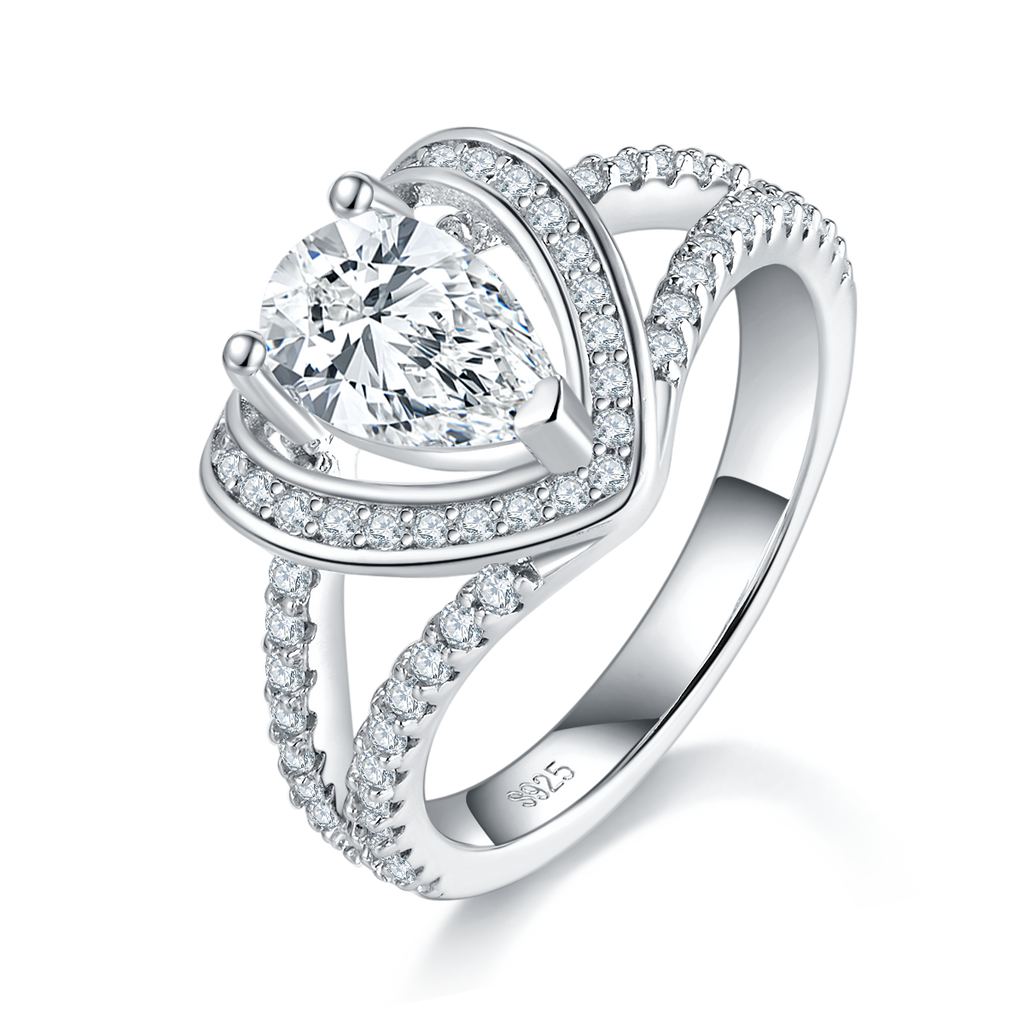 S925 Argent Sterling 1ct Boucle de coeur Moissanite Anneau
