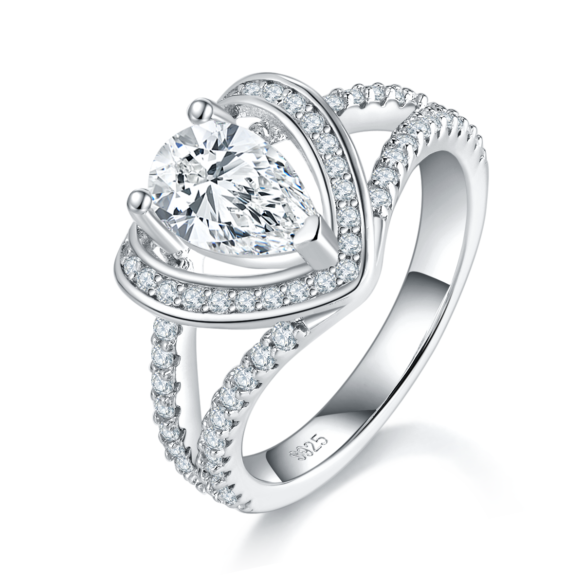 S925 Argent Sterling 1ct Boucle de coeur Moissanite Anneau