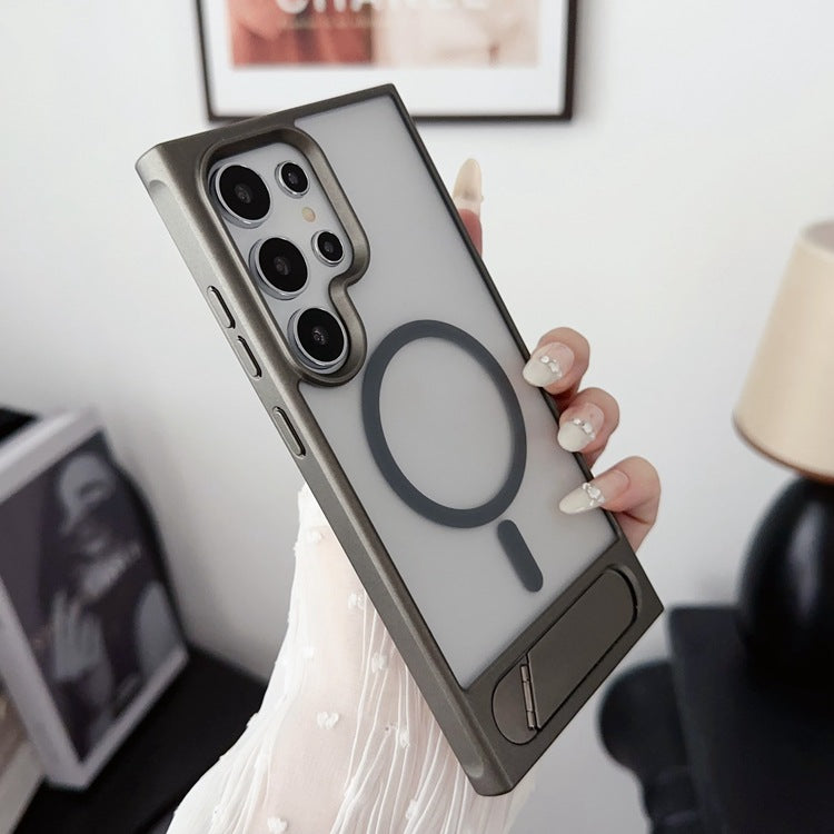 Dossier de téléphone pliant en métal Sentiment de peau magnétique