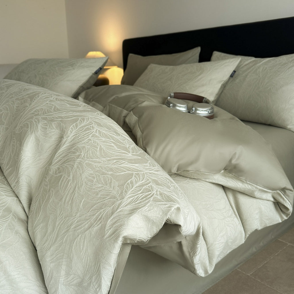 Grand ensemble de quatre pièces Jacquard Pure Cotton avec une touche de légère couverture de luxe et lit