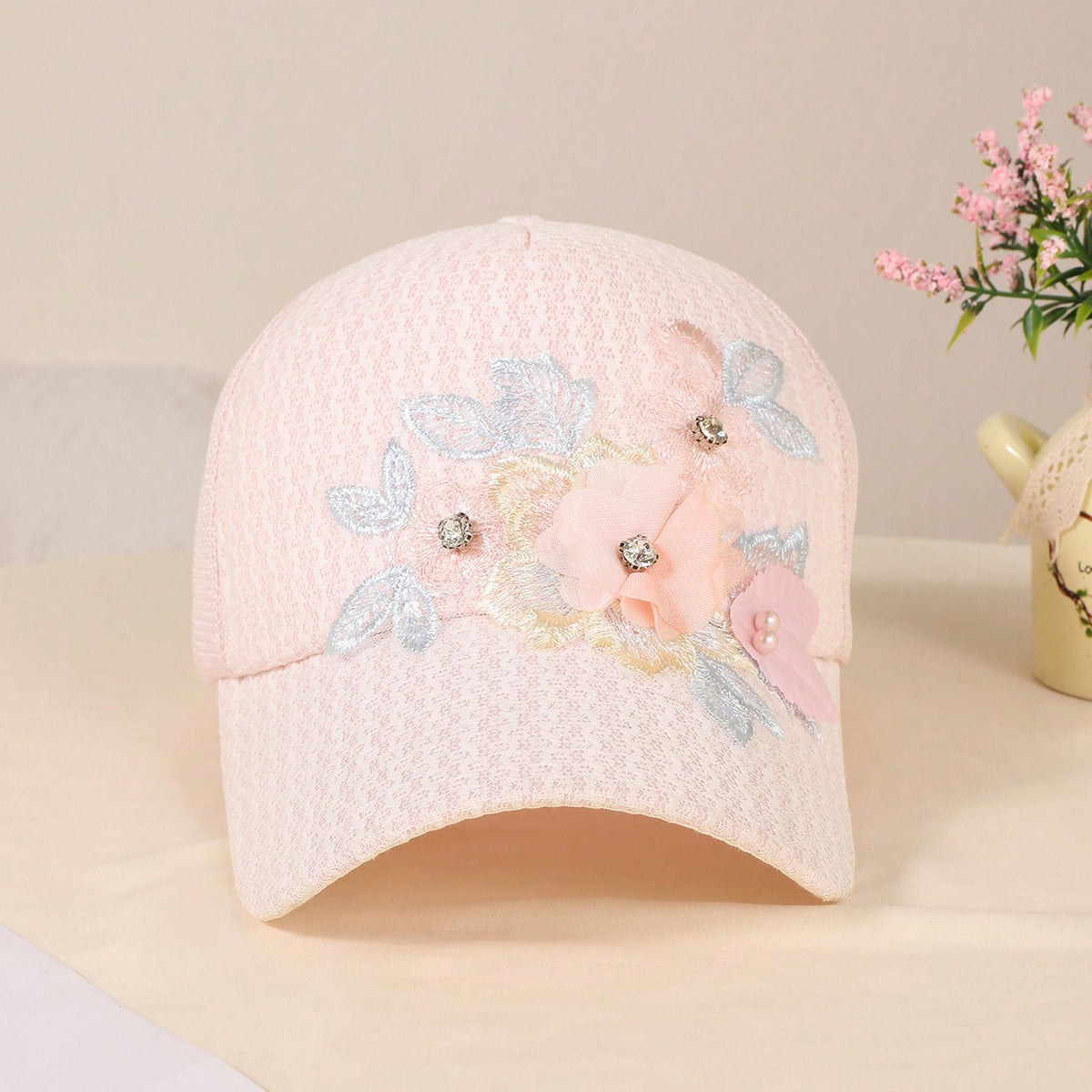 Summer Women Embroidered Flower Breathable Mesh Fashion Trend Baseball Cap suitable for
