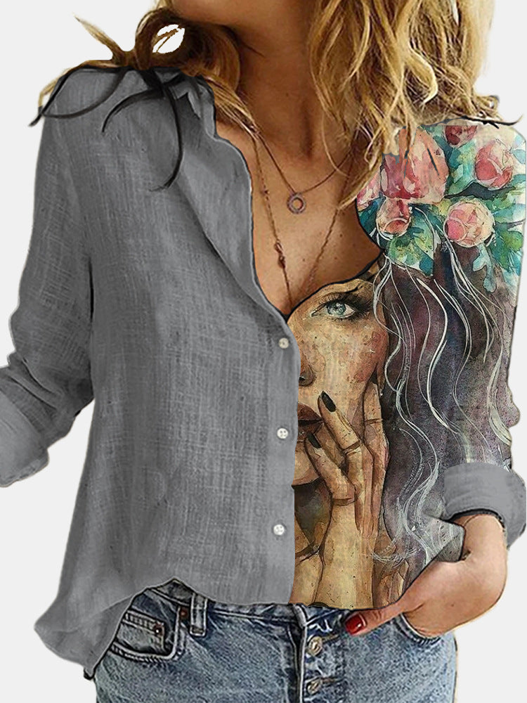 European and American Summer Fashion Women's Loose Style Retro Cartoon Digital Printed Lon
