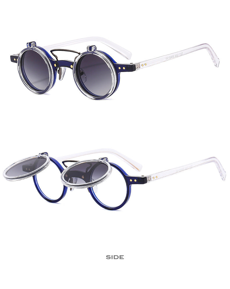 Lunettes de soleil Flip double couche à cadre rond