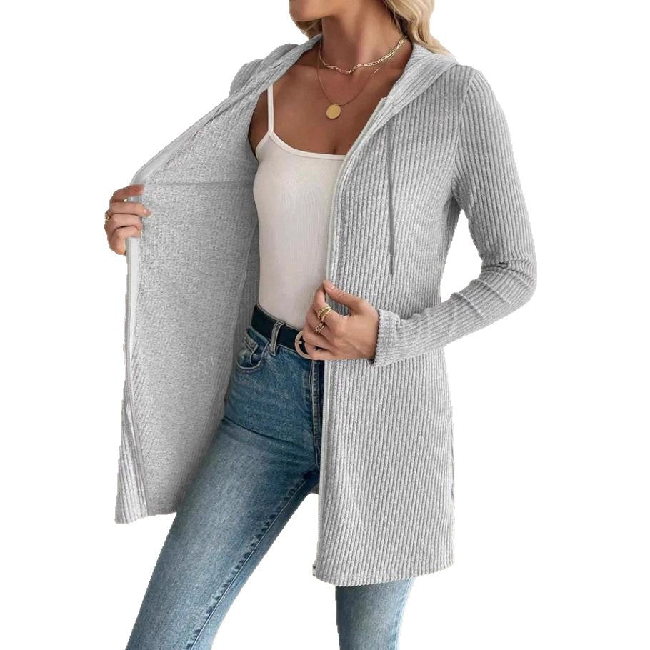 Cardigan à manches longues à fermeture zippée pour femmes