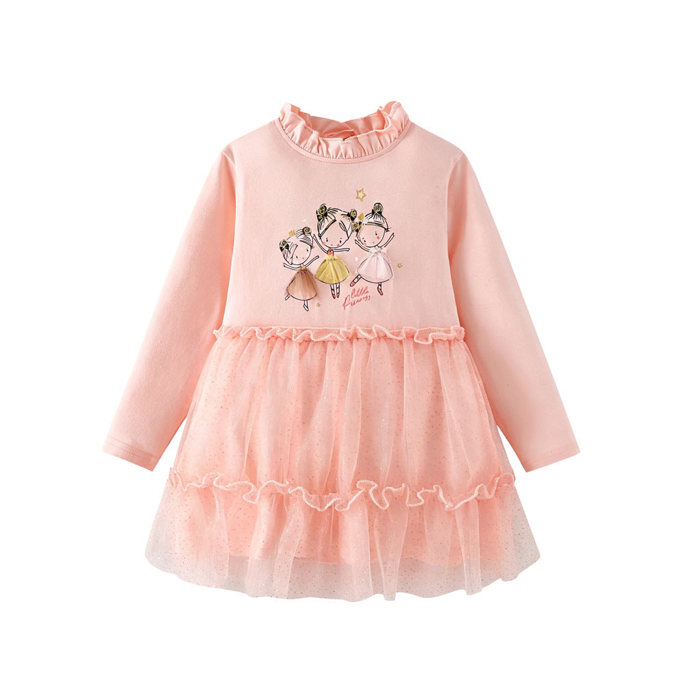 Robe imprimée à manches longues en dentelle cou-cou pour filles