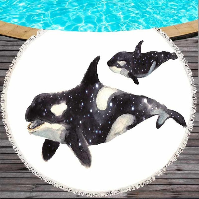 Serviette de plage imprimée Marine Life Round