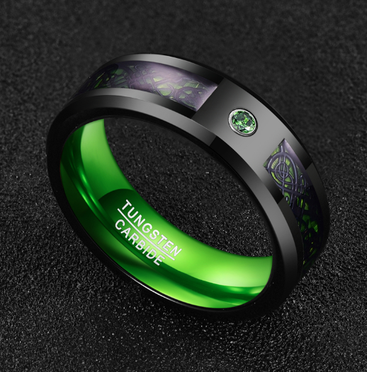 Matte vert Zircon hommes anneau tungstène carbure bague de mariage