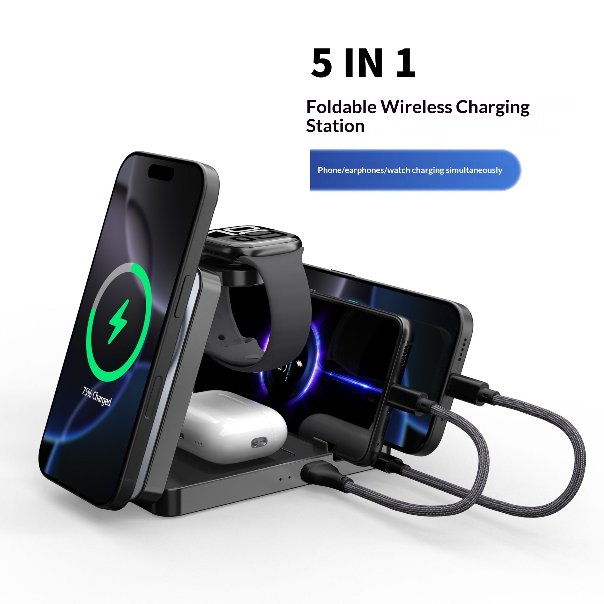 5-en-1 Station de recharge sans fil multifonctionnelle avec support magnétique pliable pour votre