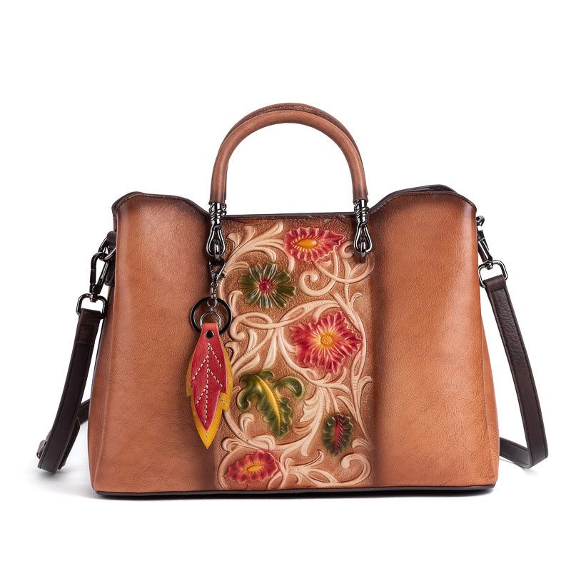 Retro cuir véritable emboîté Détresse Simple Grand Sac à Tote de Capacité