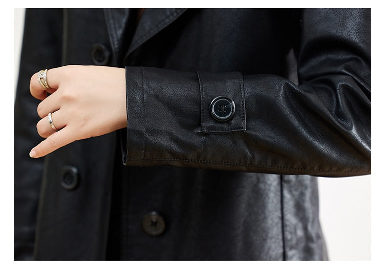 Manteau de cuir mi-long pour femme Printemps et automne