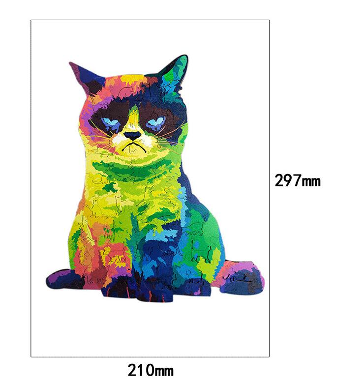 Irrégulier Chat arc-en-ciel Inconfortable Chat bois Puzzle Conseil Jouet de développement de l'intelligence