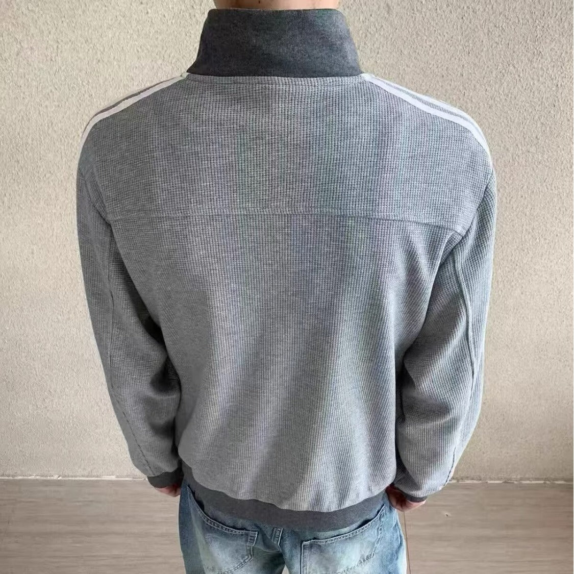 Patchwork rayé Stand-collar Hommes veste manches longues