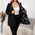 Cardigan à manches longues à capuchon pour femmes de plus grande taille - Veste de sweater en tricot imprimé réversible