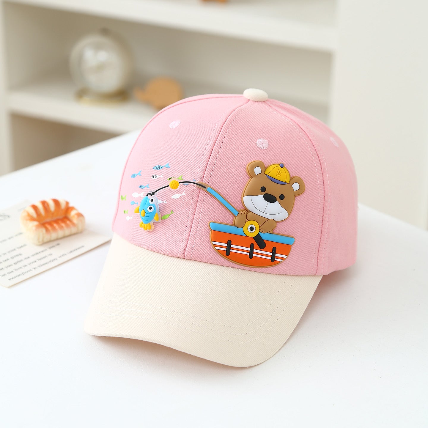 L'été de la pêche à la caricature pour enfants Teddy Bear Patchwork Cap de baseball pour bébé convient à Outd