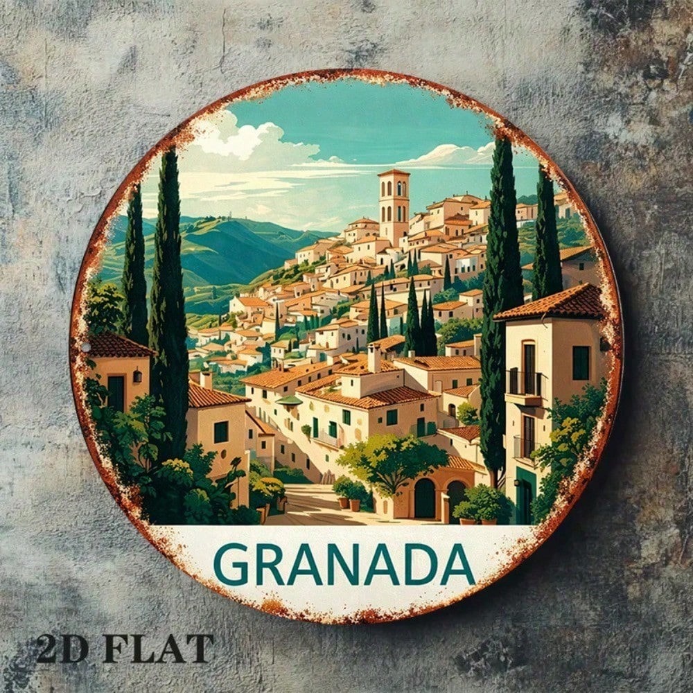 Granada Espagne Vintage rond panneau andalou Landmark Wall Decor