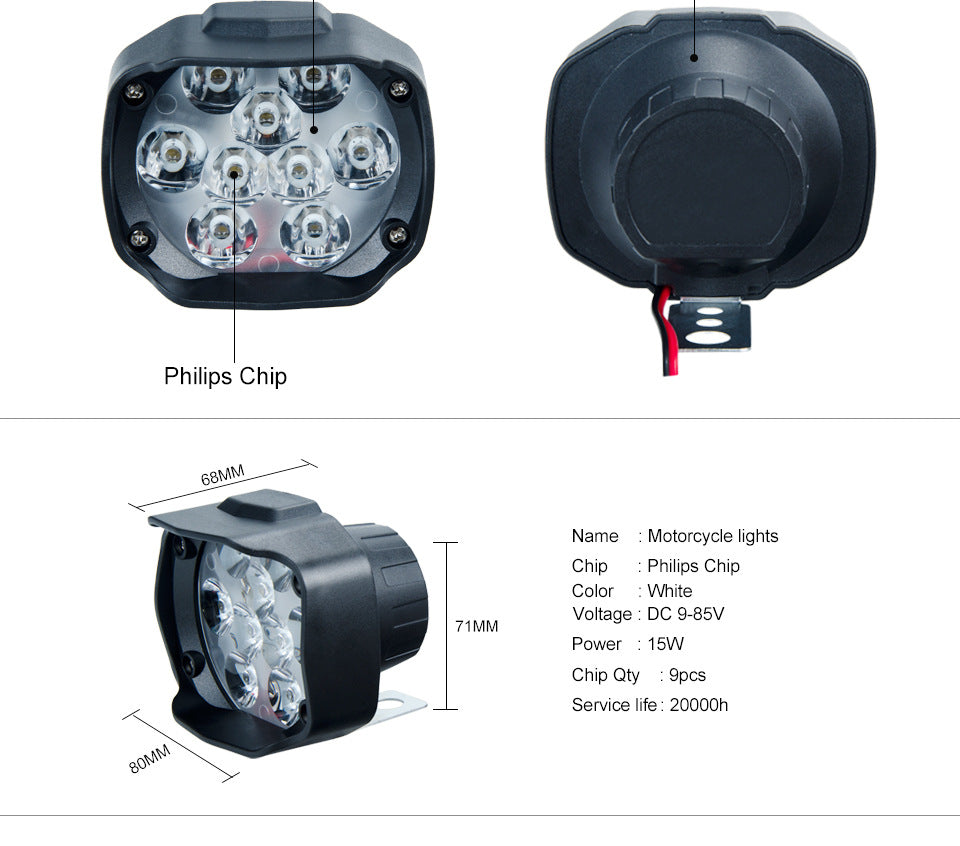 L15 Moto phares LED Voiture électrique lumières extérieures 9 perles 18 perles lumières doubles