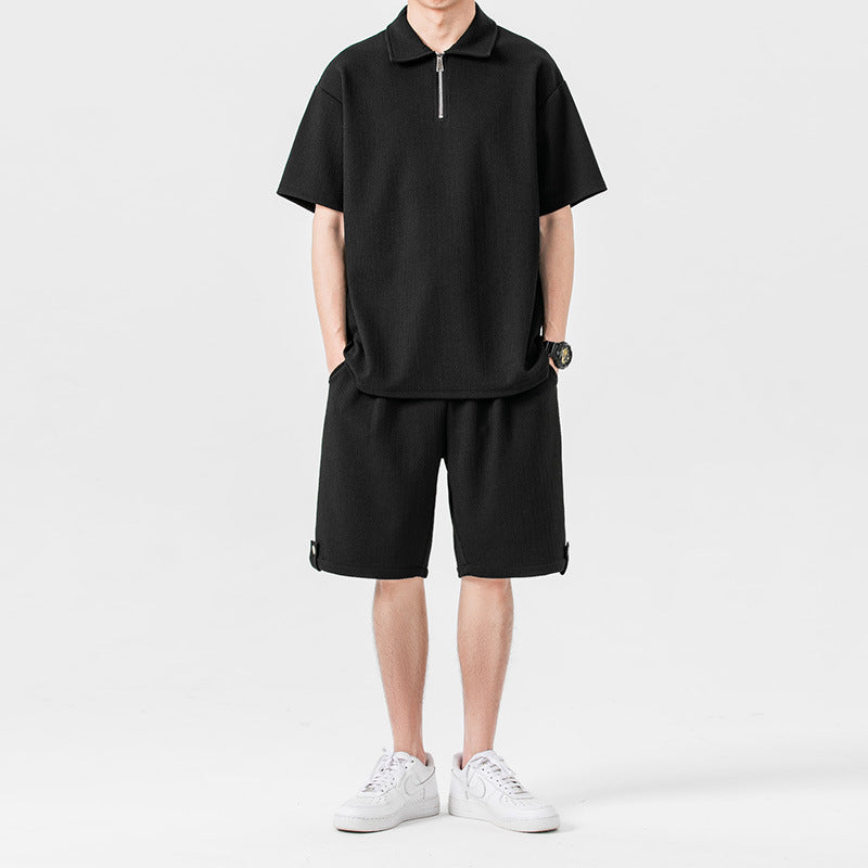 Polo Shirt Sports Shorts Trendy Solid Color Couple's Outfit