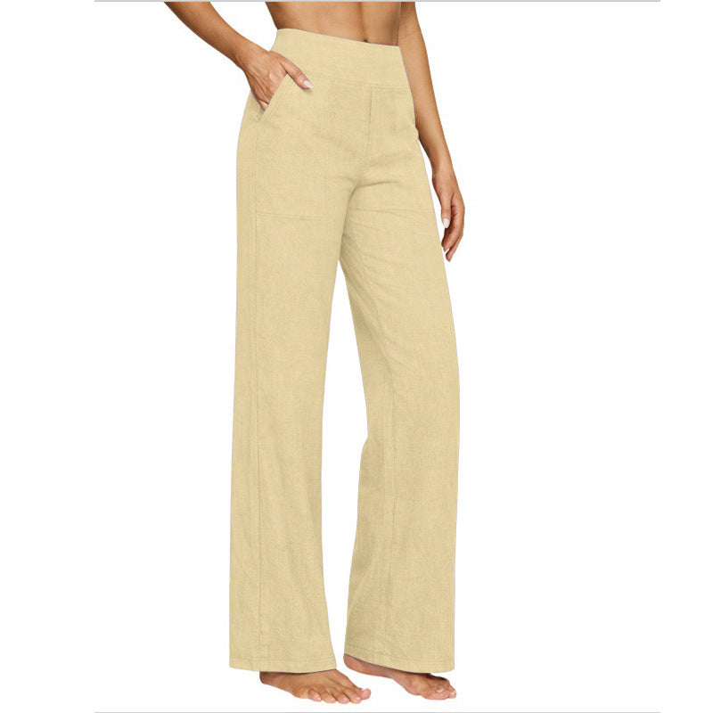 Pantalons de coton et de lin pour le début du printemps - Pantalons longs occasionnels pour femmes
