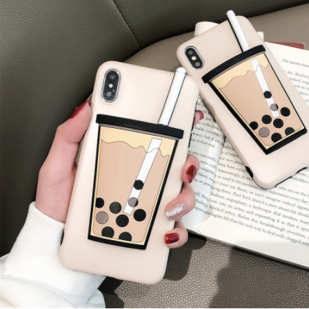 Étui téléphonique en silicone pour thé au lait de perle tridimensionnel