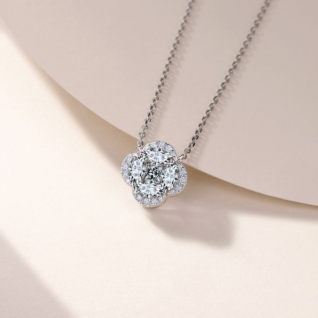 S925 Collier de trèfle en argent sterling Marquise Moissanite 45cm D Couleur VVS1 GRA certifié S