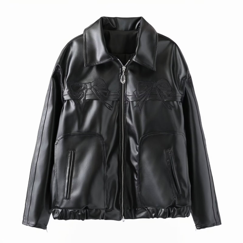 Veste en cuir pour femmes Bow-Knot Zipper