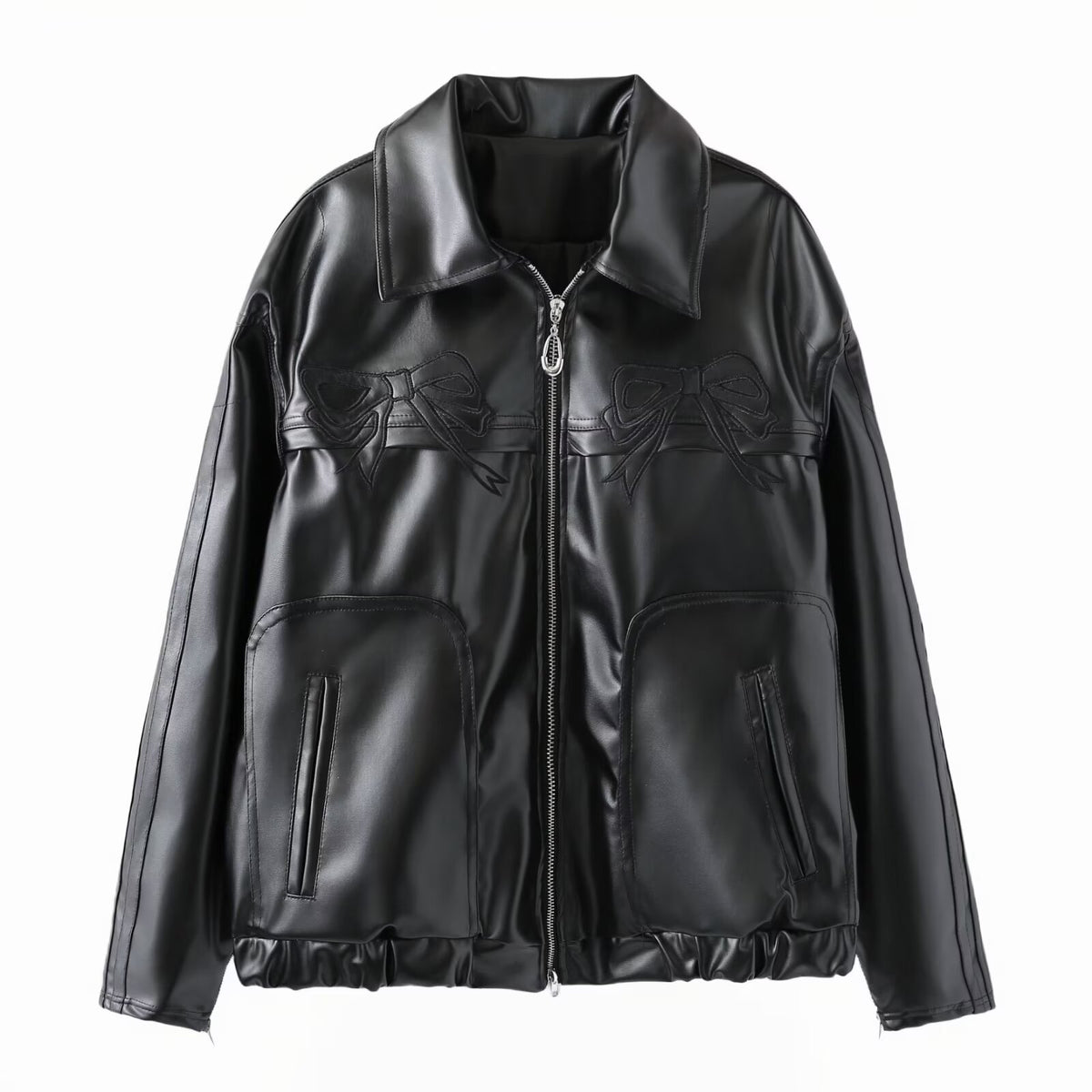 Veste en cuir pour femmes Bow-Knot Zipper