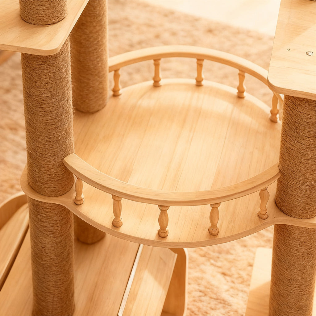 Maison de chat et arbre de chat multicouche en bois massif
