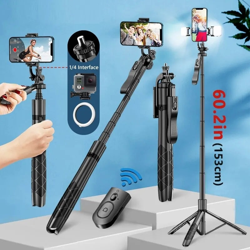Selfie Stick Double Fill Light Bluetooth-compatible Stabilisateur à main Sol télescopique R