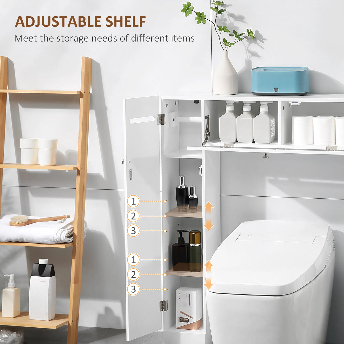 Sur le cabinet de rangement des toilettes