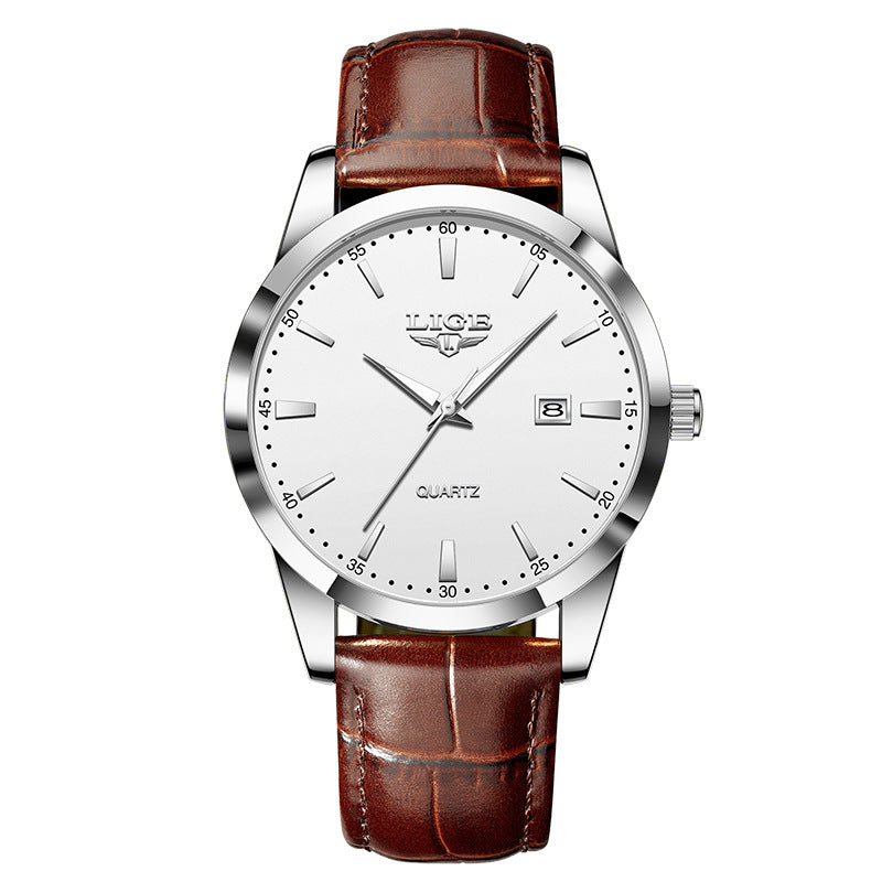Montres Quartz pour homme Calendrier unique Ceinture en cuir à trois aiguilles imperméable