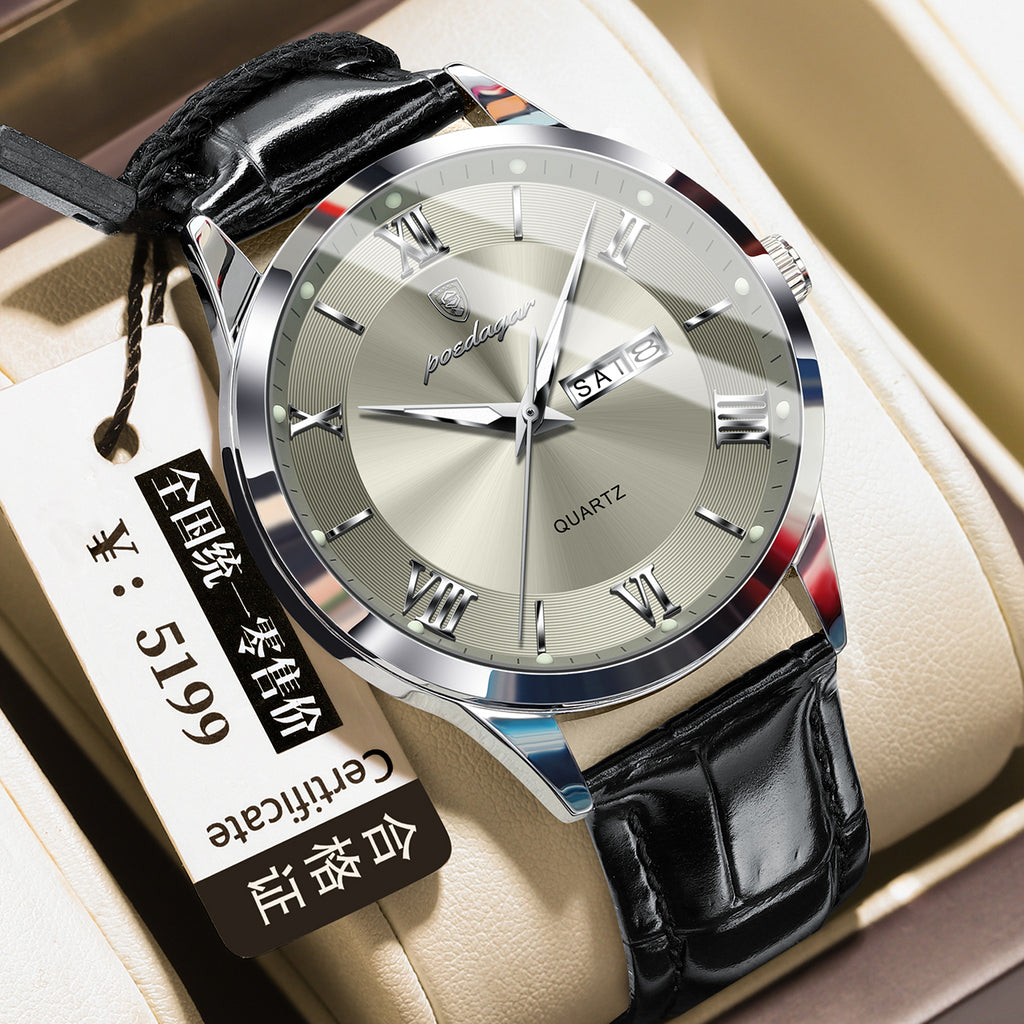 Homme occasionnel lumineux double calendrier montre étanche