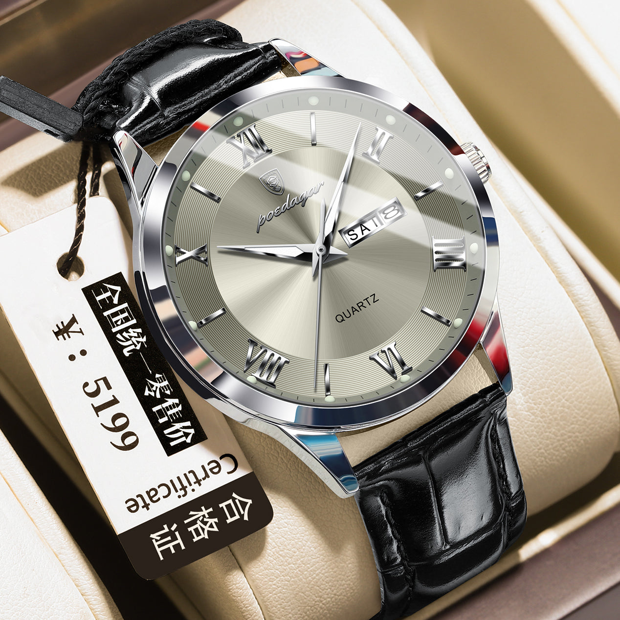 Homme occasionnel lumineux double calendrier montre étanche
