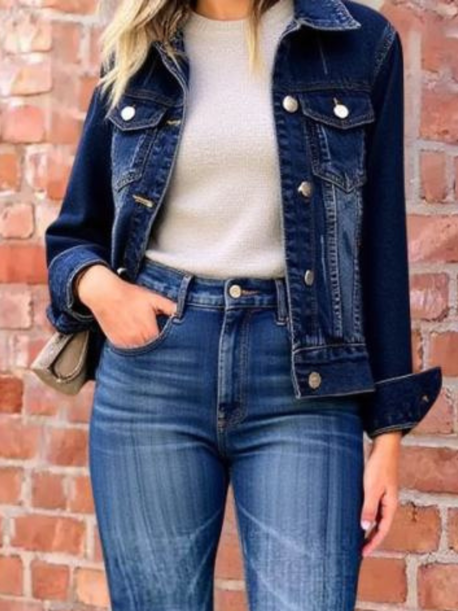 Veste Denim Vintage femme deux tons lavés Bleu Jean Veste Mode Trucker Oute