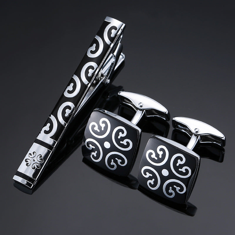 Or et argent noir cristal Rose motif émanel lot fleur Clip Clip Cuff Buckle Set