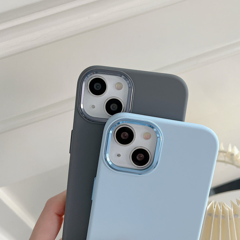 Boîtier de téléphone en métal silicone liquide de couleur pleine couverture