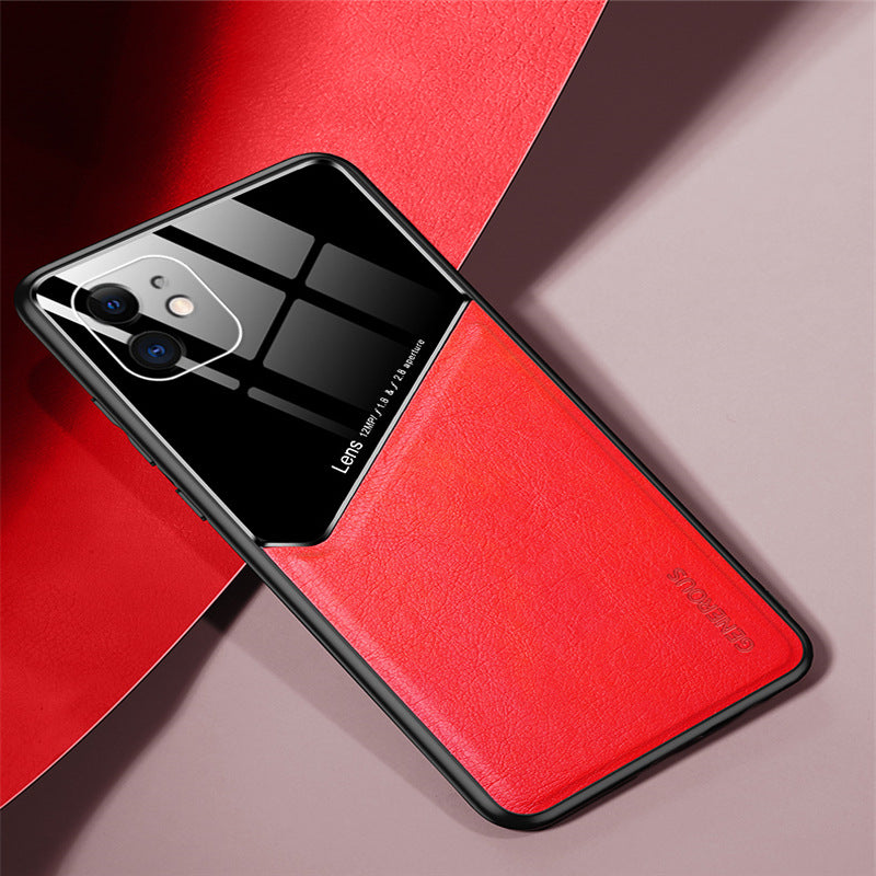 Boîtier en cuir magnétique grain téléphone mobile objectif complet