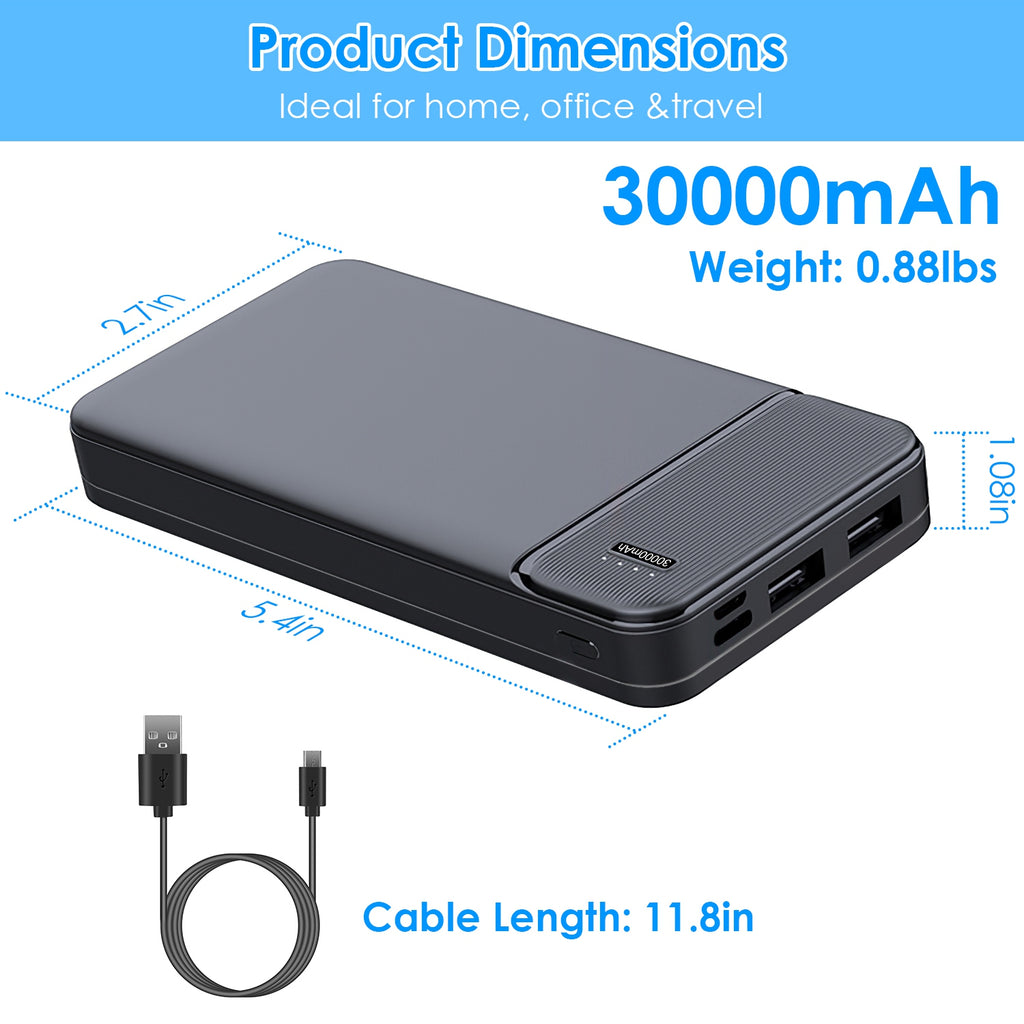 1Pc 30000mAh 20000mAh 1W MAh Chargeur d'alimentation rapide avec 1 câble USB pour IOS