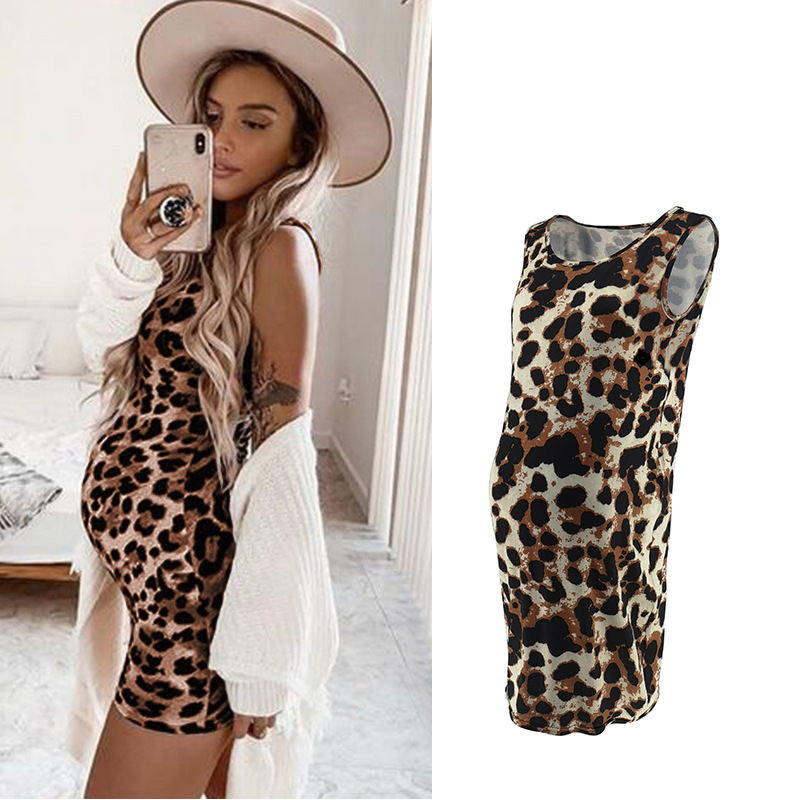 Robe léopard Femme enceinte sans manches d'été
