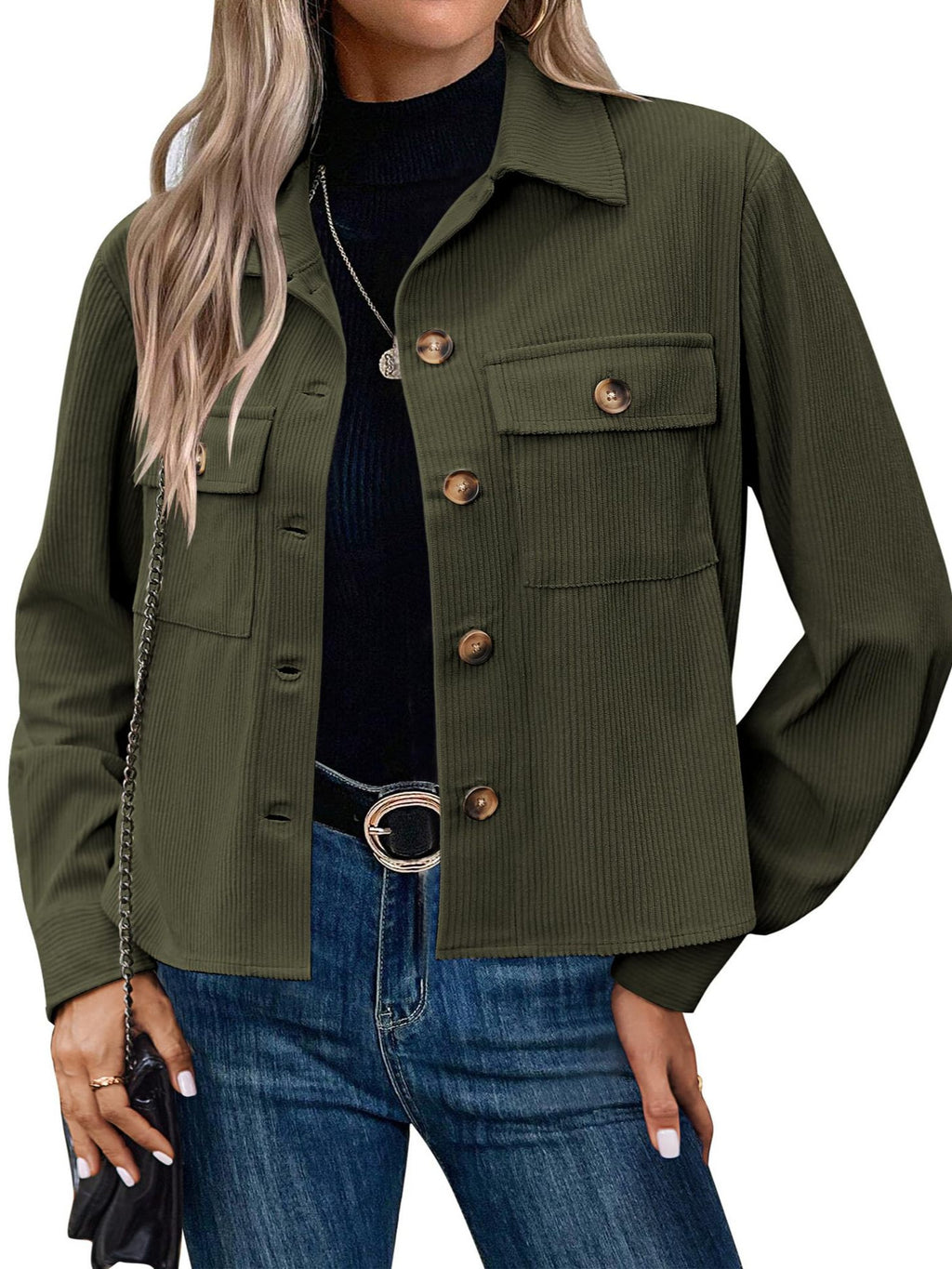 Femmes Casual Corduroy Bouton vers le bas Veste taillée Mode Court Top