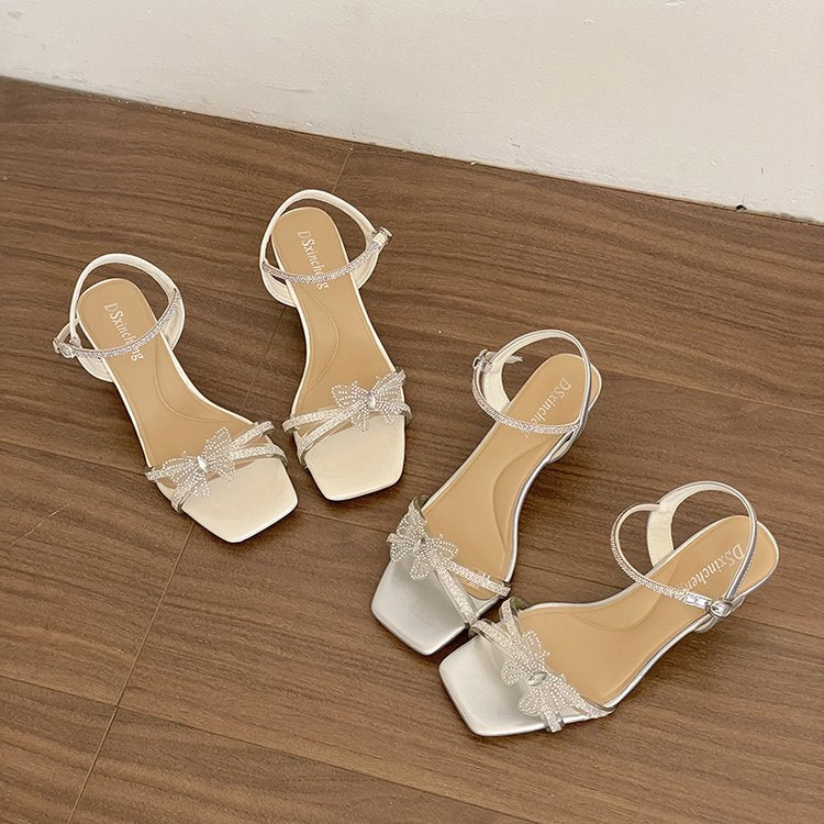Sandales à un seul bracelet pour femmes Bow High Heel Roman