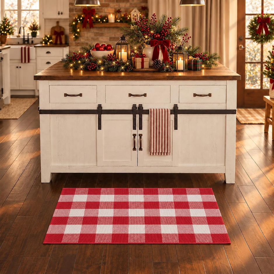 Tapis de porte rouge et blanc de Noël