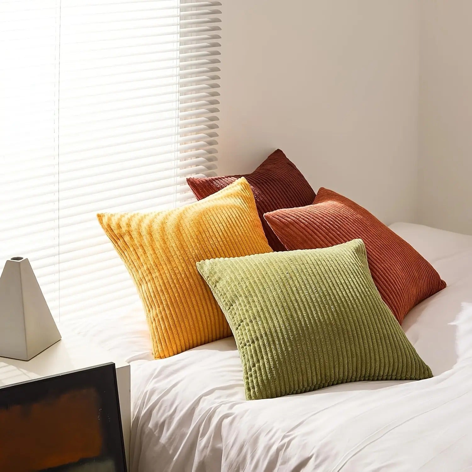 Accueil Couleur solide Long Stripe Corn Stripe Dos Oreiller rayé