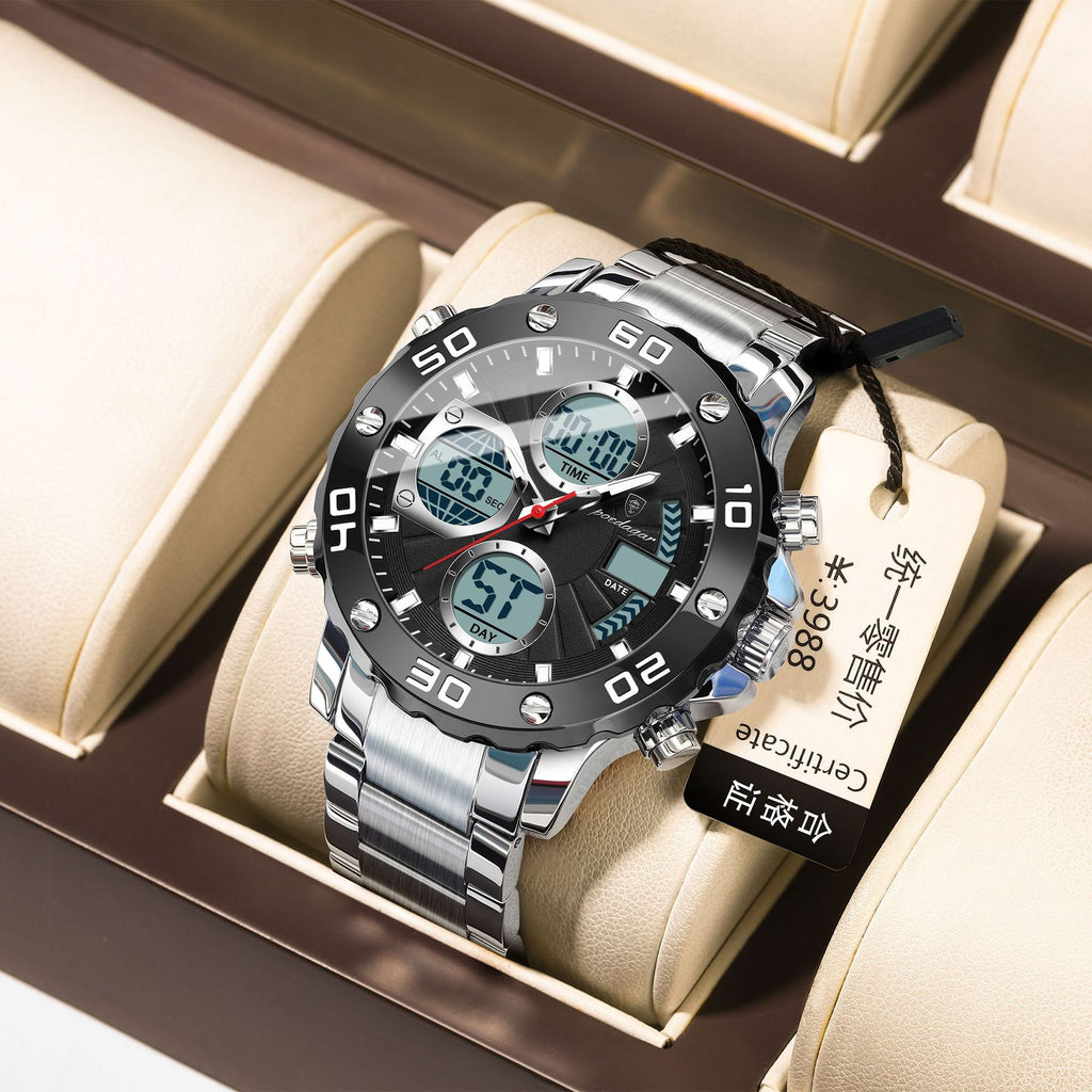 Montre électronique multifonctionnelle double affichage lumineux pour hommes